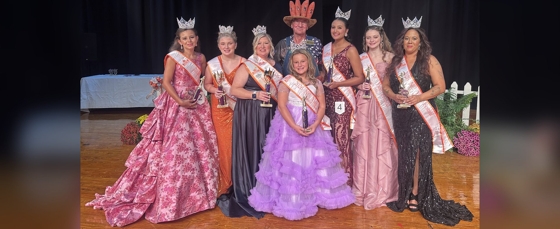 2026-2027 NC Yam Festival queens with the Yam Man